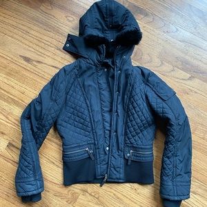 Black bomber with fur hood